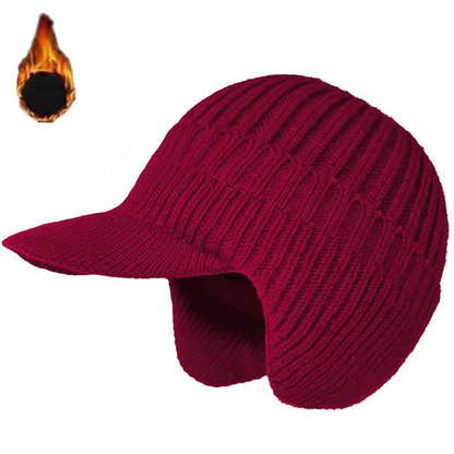 Men's Knitted Fleece Thickened Warm Ear Protection Hat With Brim