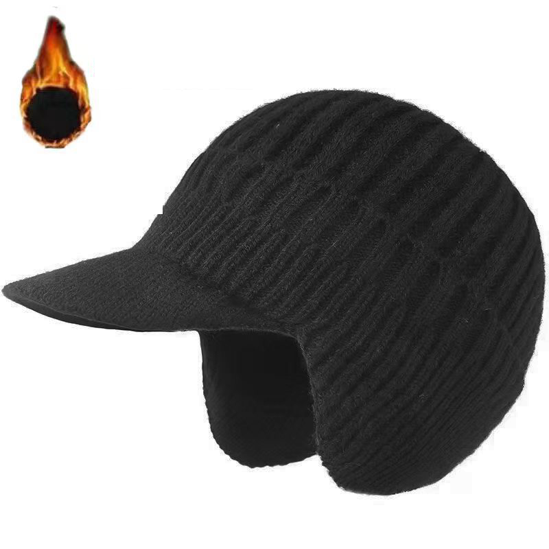 Men's Knitted Fleece Thickened Warm Ear Protection Hat With Brim