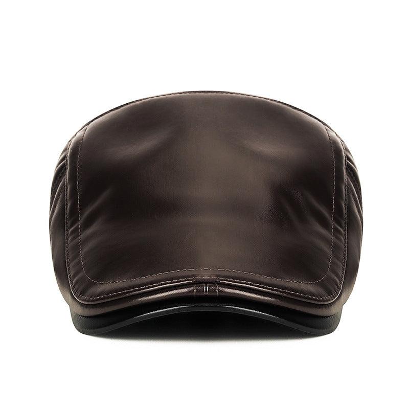 Men's Retro Patchwork PU Warm Ear Protection Cap