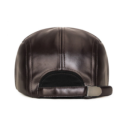 Men's Retro Patchwork PU Warm Ear Protection Cap