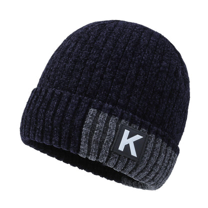 1pc Fleece Lined Knitted Beanie Chenille Head-Wrapped Knitted Hat Outdoor Cycling And Cold Protection