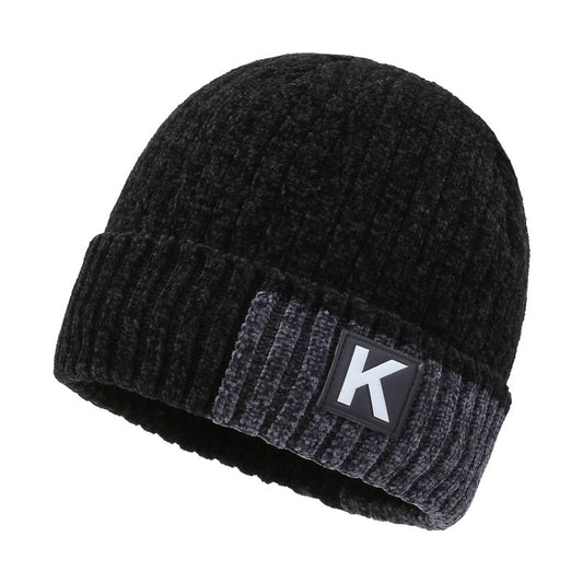 1pc Fleece Lined Knitted Beanie Chenille Head-Wrapped Knitted Hat Outdoor Cycling And Cold Protection