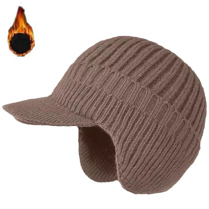 Men's Knitted Fleece Thickened Warm Ear Protection Hat With Brim