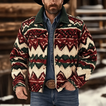 Men's Vintage Southwestern Western Aztec Print Wool Lapel Jacket