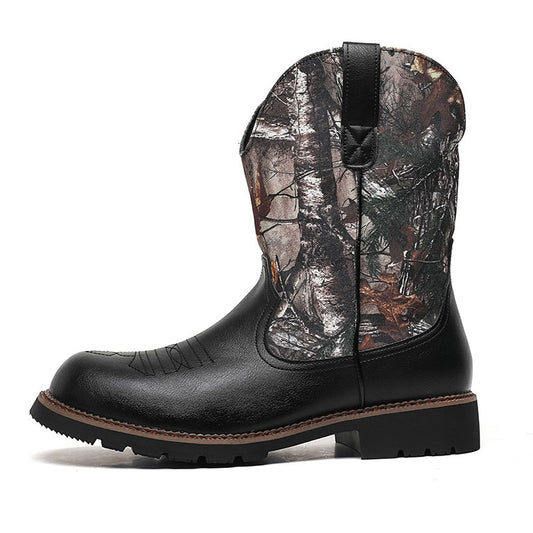 Men's Western Cowboy Embroidery Tree Camouflage Boots