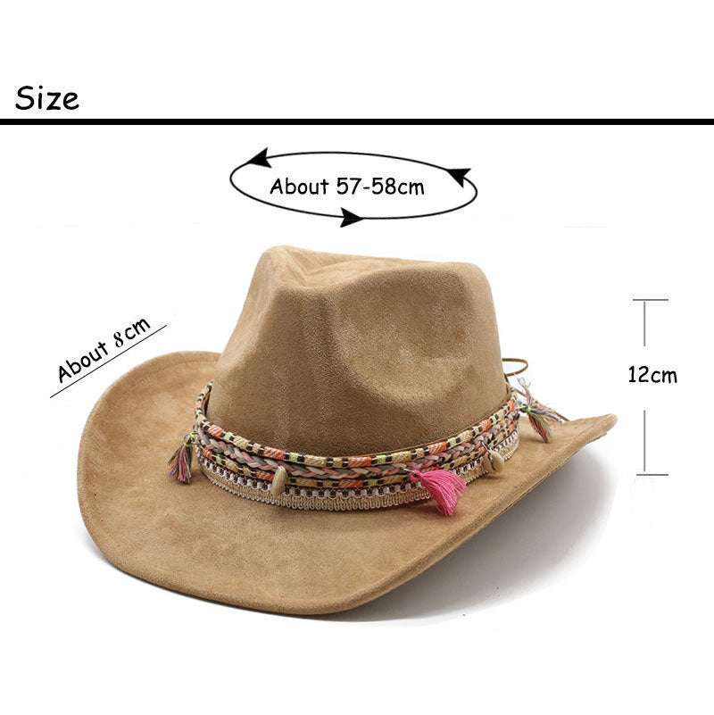 Unisex Vintage Western Cowboy Bohemian Suede Rolled Brim Hat