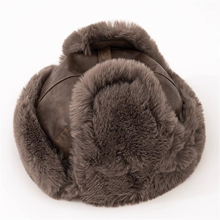 Unisex Winter Thickened Aviator Warm Windproof Leather Plush Hunting Cycling Trapper Hats
