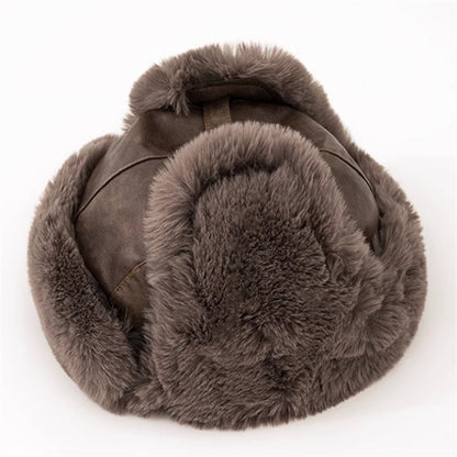 Unisex Winter Thickened Aviator Warm Windproof Leather Plush Hunting Cycling Trapper Hats