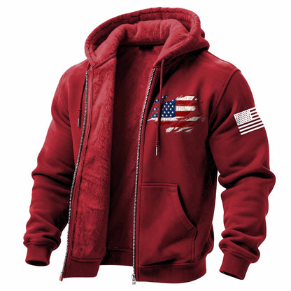 Men's Vintage American Flag Patriotic Fleece Pocket Full Zip Long Sleeve Hoodie Jacket
