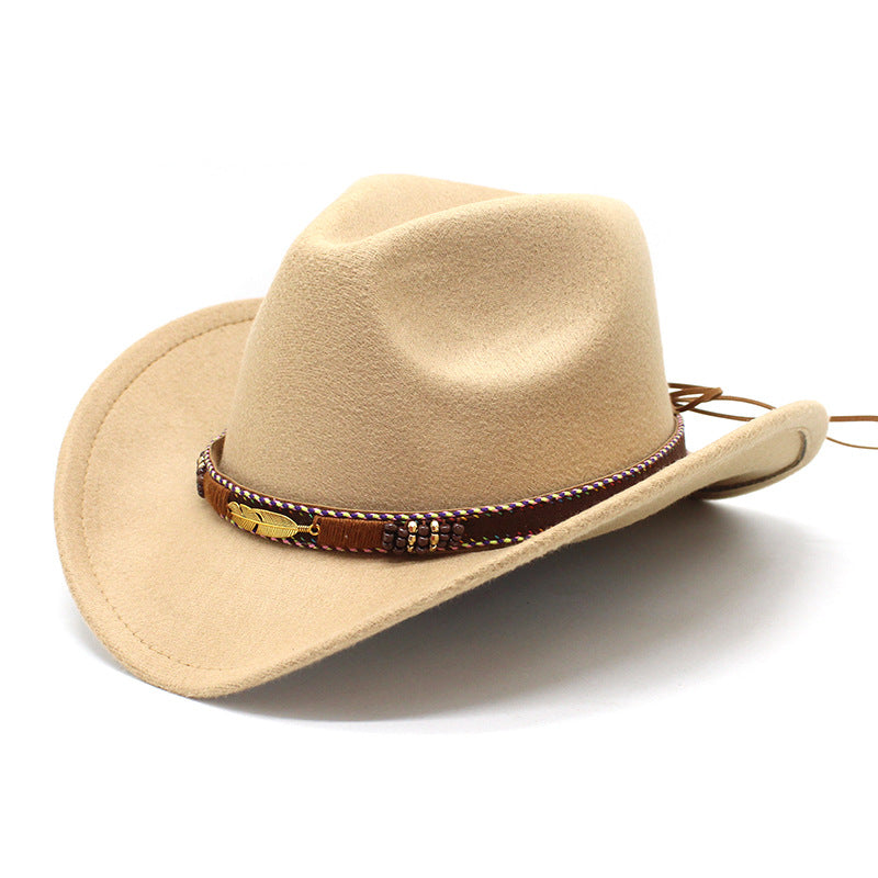 Unisex Western Cowboy Outdoor Metal Feather Felt Hat