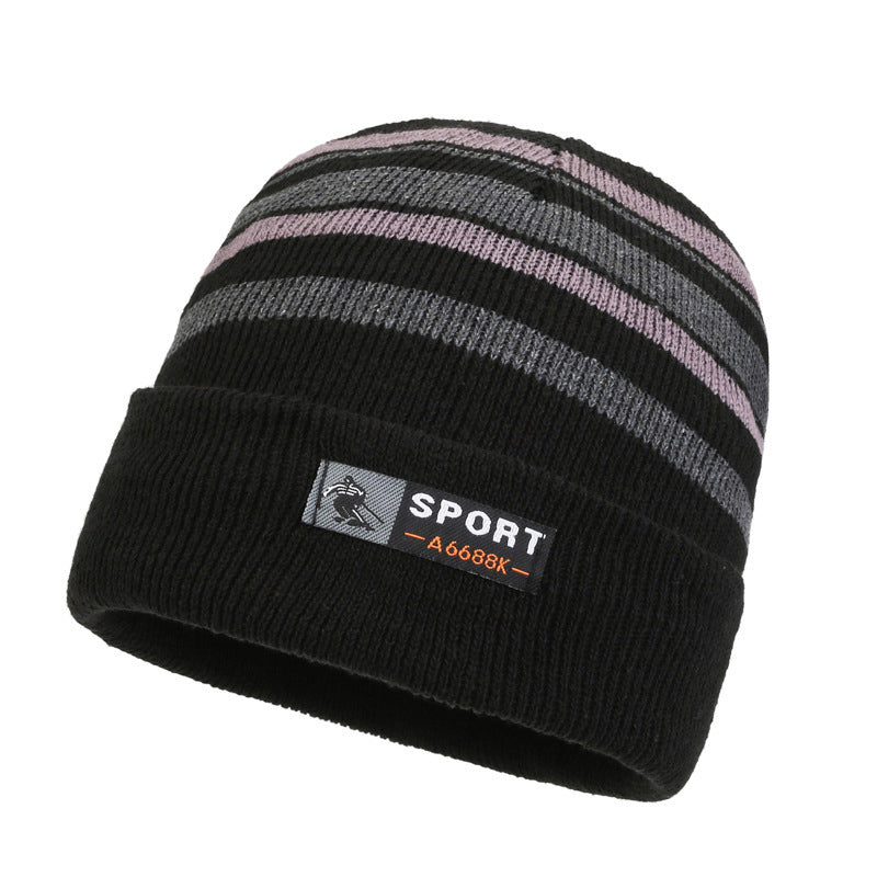 Unisex Striped Knitted Wool Plush Hat