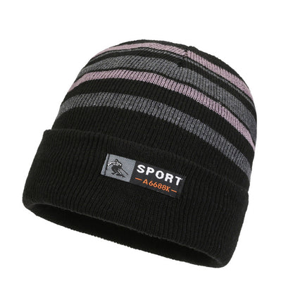 Unisex Striped Knitted Wool Plush Hat