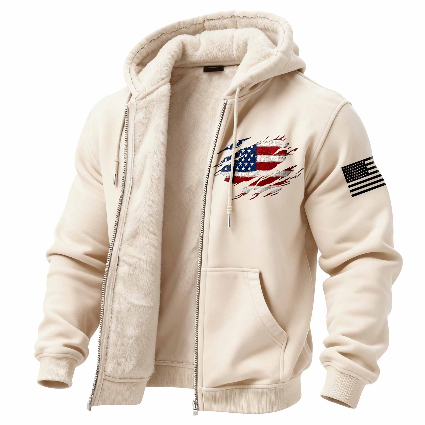 Men's Vintage American Flag Patriotic Fleece Pocket Full Zip Long Sleeve Hoodie Jacket