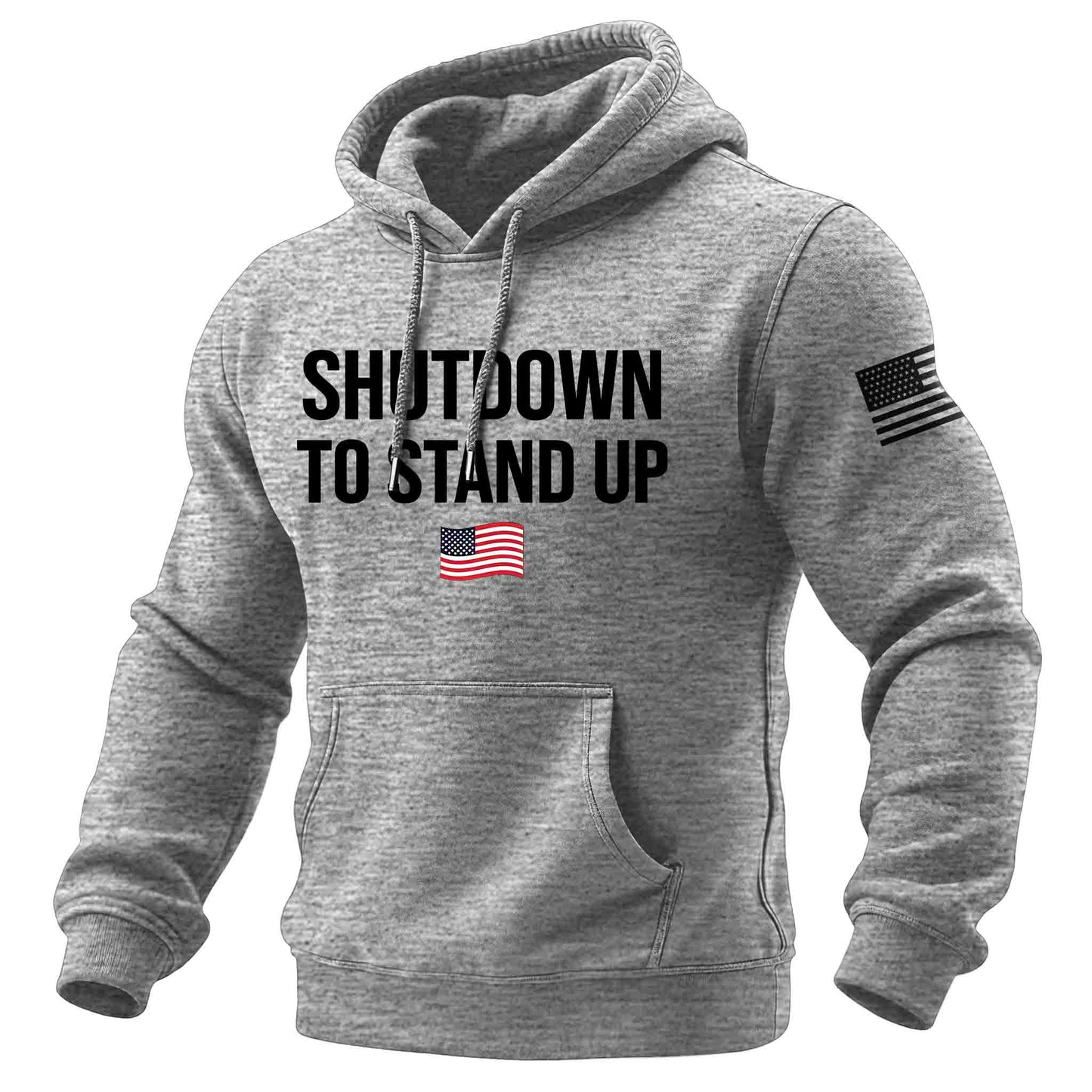Men's Vintage American Flag Shutdown To Stand Up Print Pocket Long Sleeve Hoodie