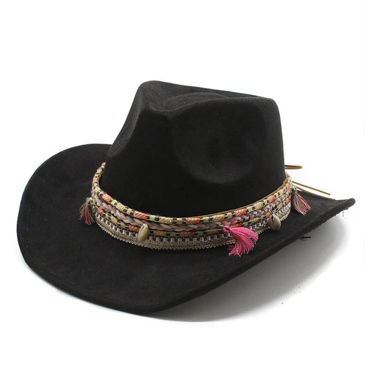Unisex Vintage Western Cowboy Bohemian Suede Rolled Brim Hat