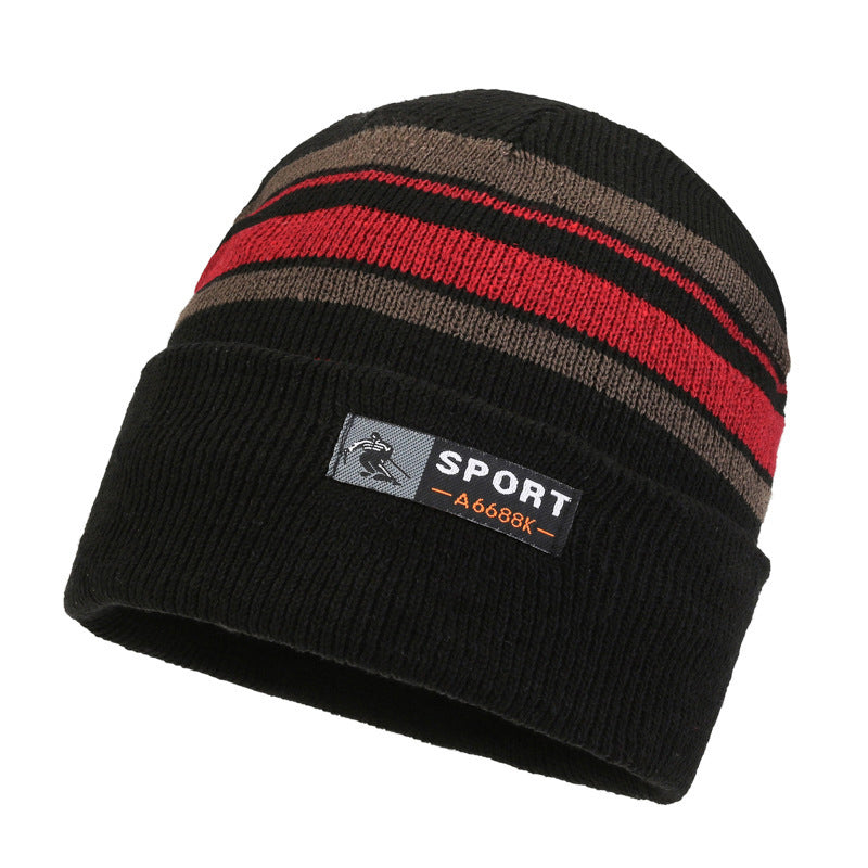 Unisex Striped Knitted Wool Plush Hat