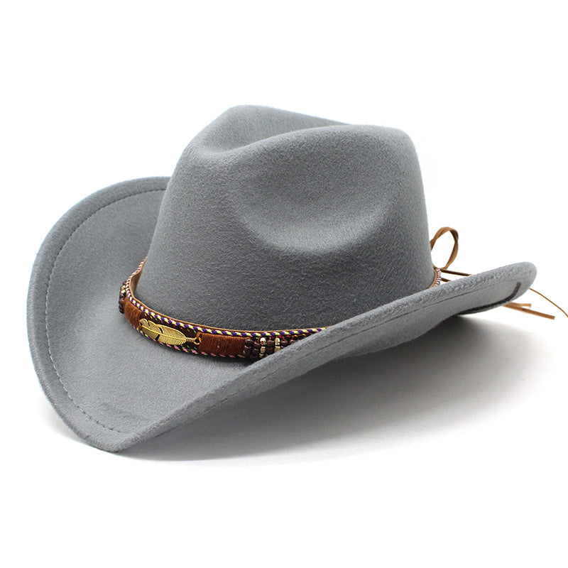 Unisex Western Cowboy Outdoor Metal Feather Felt Hat