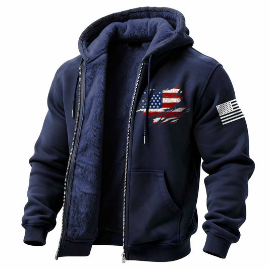 Men's Vintage American Flag Patriotic Fleece Pocket Full Zip Long Sleeve Hoodie Jacket
