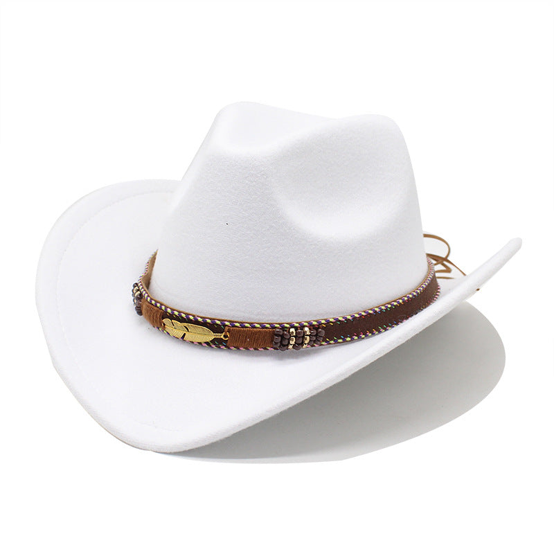 Unisex Western Cowboy Outdoor Metal Feather Felt Hat