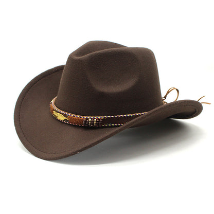 Unisex Western Cowboy Outdoor Metal Feather Felt Hat