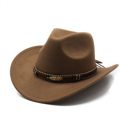 Unisex Western Cowboy Outdoor Metal Feather Felt Hat