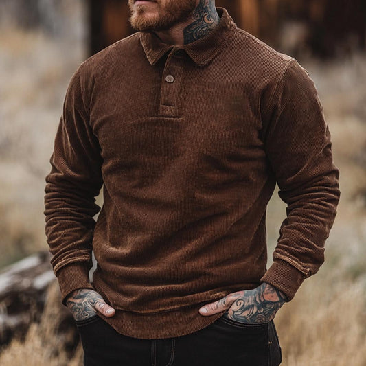 Men's Vintage Corduroy Polo Collar Long Sleeve Sweatshirt