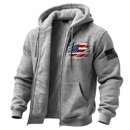Men's Vintage American Flag Patriotic Fleece Pocket Full Zip Long Sleeve Hoodie Jacket
