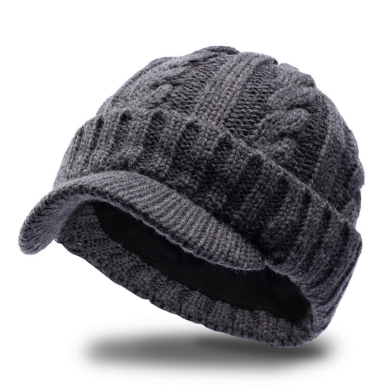 Outdoor Short Brim Peaked Cap Plus Velvet Warm Twist Wool Knitted Hat