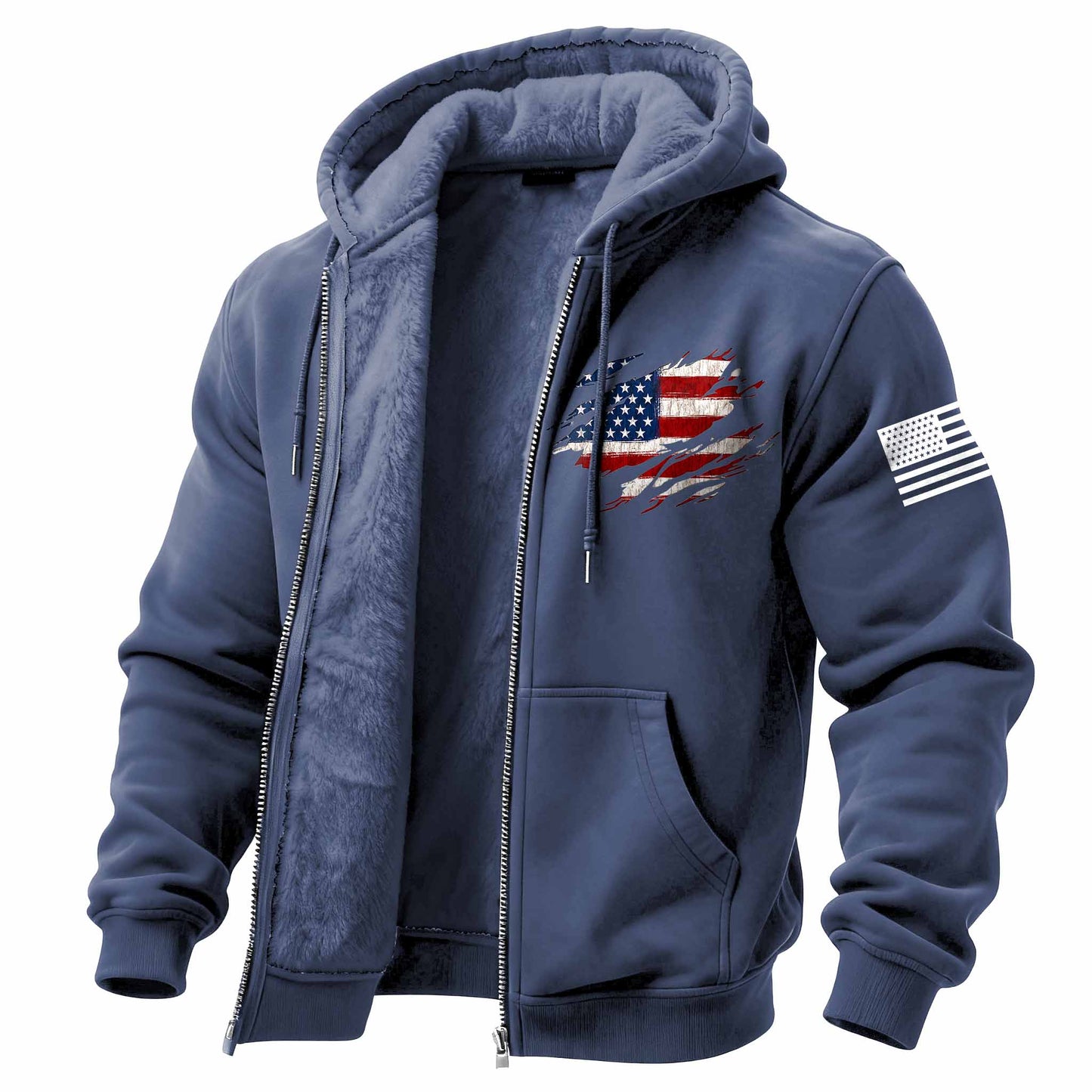 Men's Vintage American Flag Patriotic Fleece Pocket Full Zip Long Sleeve Hoodie Jacket
