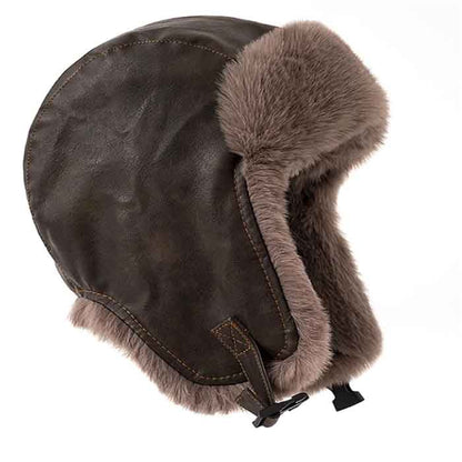 Unisex Winter Thickened Aviator Warm Windproof Leather Plush Hunting Cycling Trapper Hats