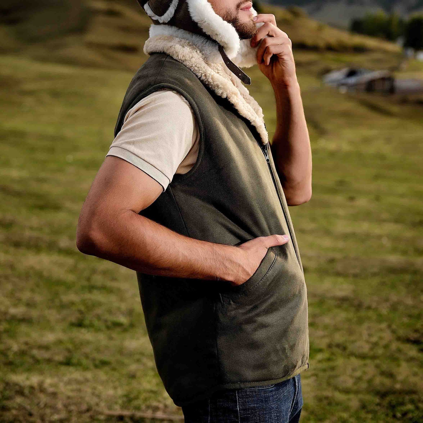 Men's Vintage Suede Fleece Stand Collar Shearing Vest