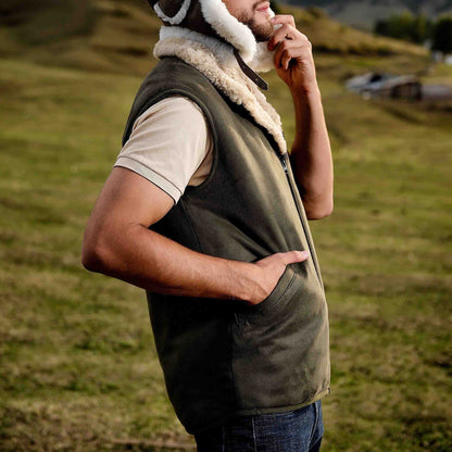 Men's Vintage Suede Fleece Stand Collar Shearing Vest