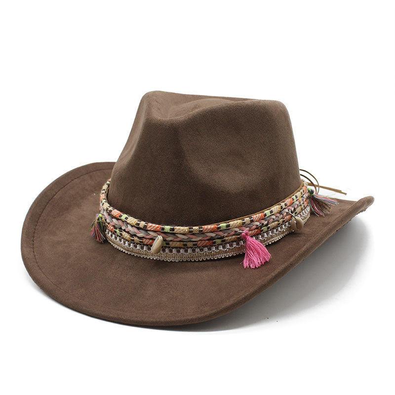 Unisex Vintage Western Cowboy Bohemian Suede Rolled Brim Hat
