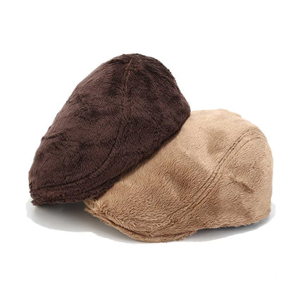 Unisex Vintage Plush Fleece Forward Hat Warm Beret
