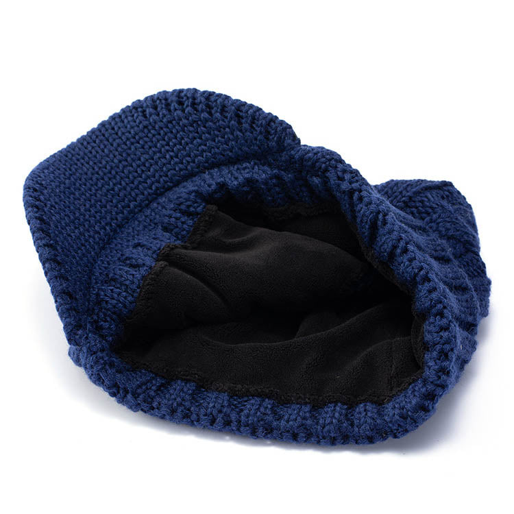 Outdoor Short Brim Peaked Cap Plus Velvet Warm Twist Wool Knitted Hat
