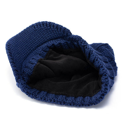 Outdoor Short Brim Peaked Cap Plus Velvet Warm Twist Wool Knitted Hat
