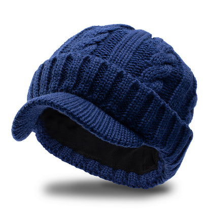 Outdoor Short Brim Peaked Cap Plus Velvet Warm Twist Wool Knitted Hat