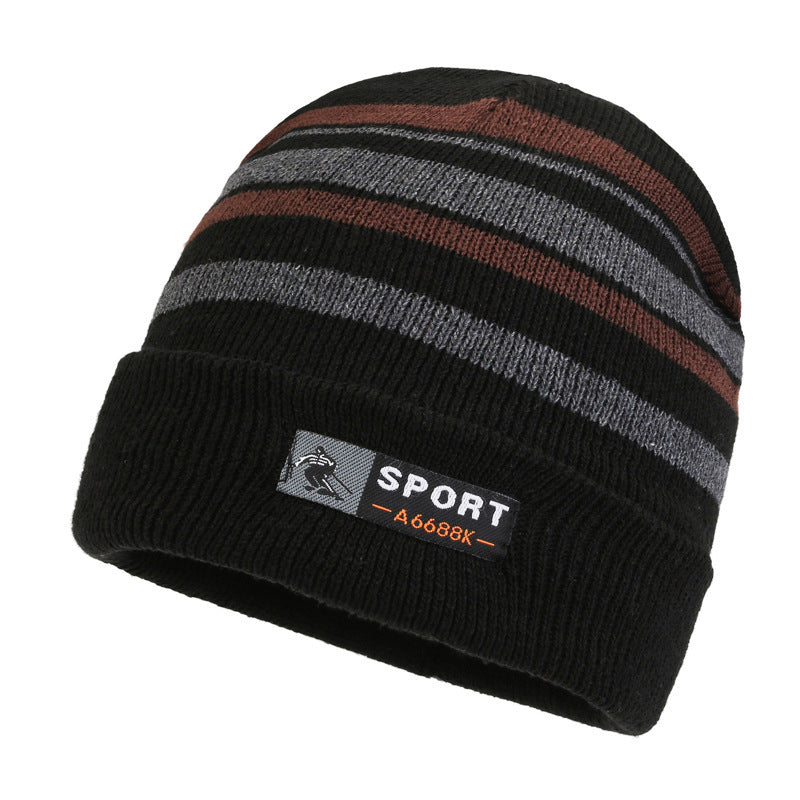 Unisex Striped Knitted Wool Plush Hat