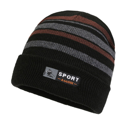 Unisex Striped Knitted Wool Plush Hat