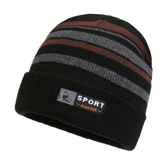 Unisex Striped Knitted Wool Plush Hat