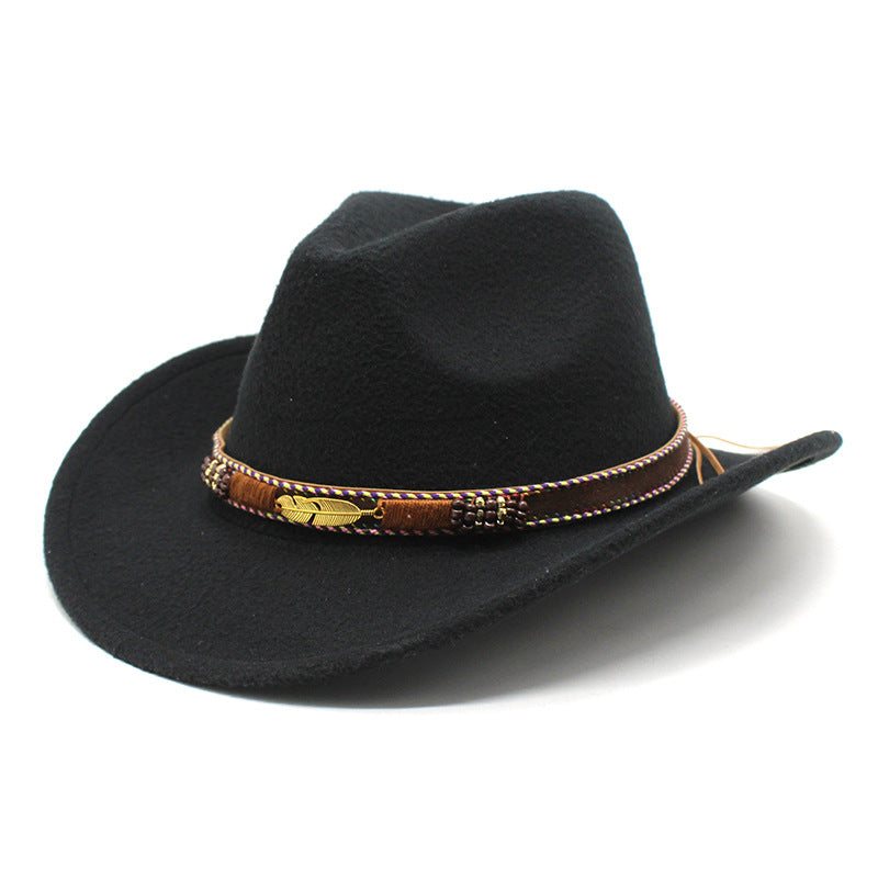 Unisex Western Cowboy Outdoor Metal Feather Felt Hat