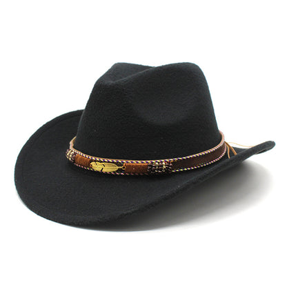 Unisex Western Cowboy Outdoor Metal Feather Felt Hat