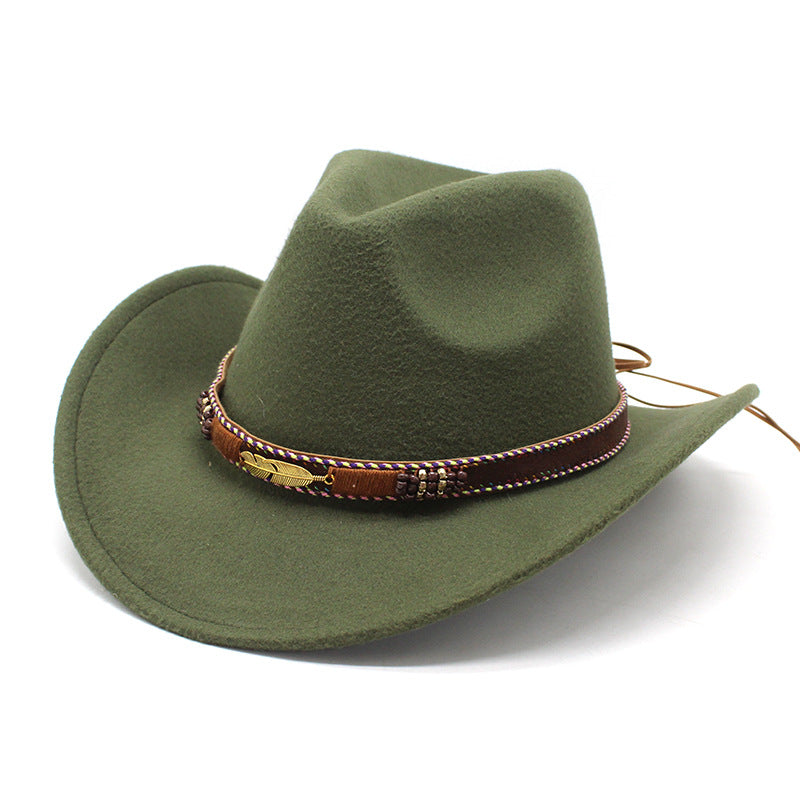 Unisex Western Cowboy Outdoor Metal Feather Felt Hat