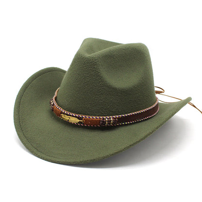 Unisex Western Cowboy Outdoor Metal Feather Felt Hat