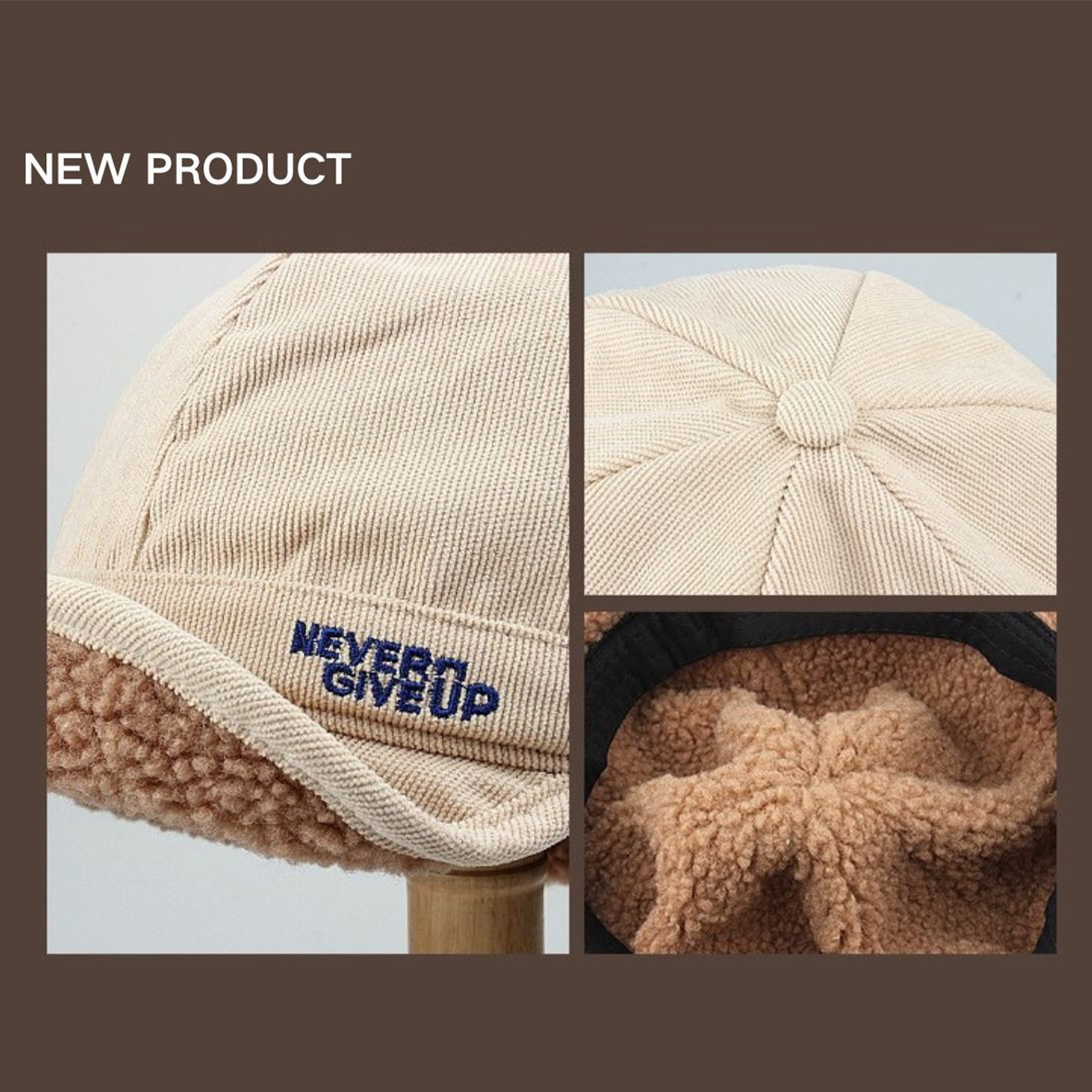 Unisex Autumn And Winter Lamb Wool Thickened Warm Duck Tongue Ear Cycling Flight Hat