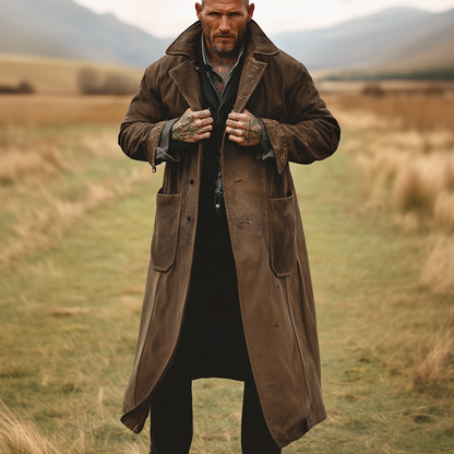 Men's Vintage Multi-Pocket Reverse Collar Outdoor Jacket Duster Coat