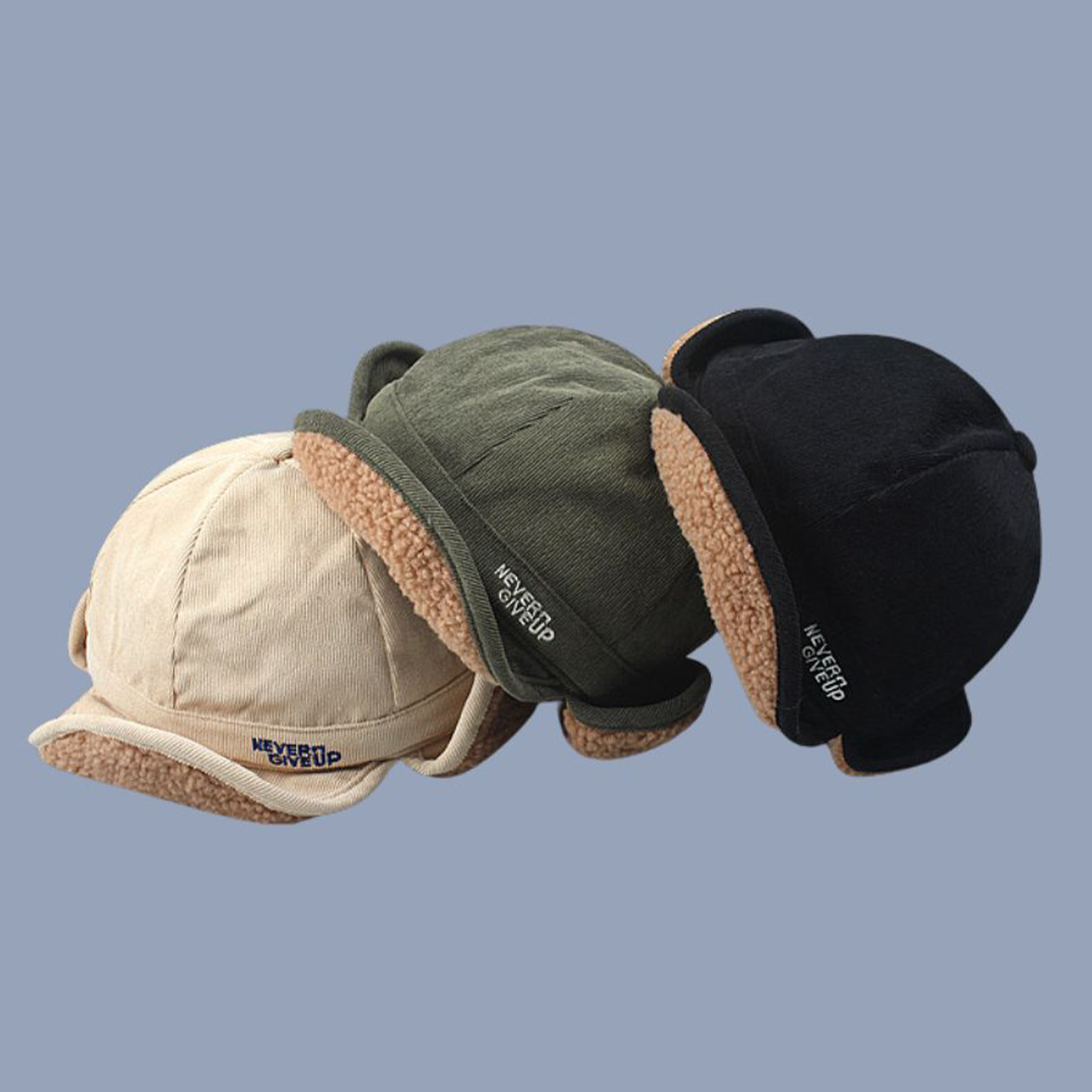 Unisex Autumn And Winter Lamb Wool Thickened Warm Duck Tongue Ear Cycling Flight Hat