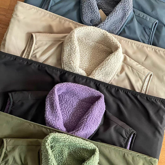 outdoor Reversible Fleece Vest for Men Double-faced Lambskin Vest Warm Short Vest