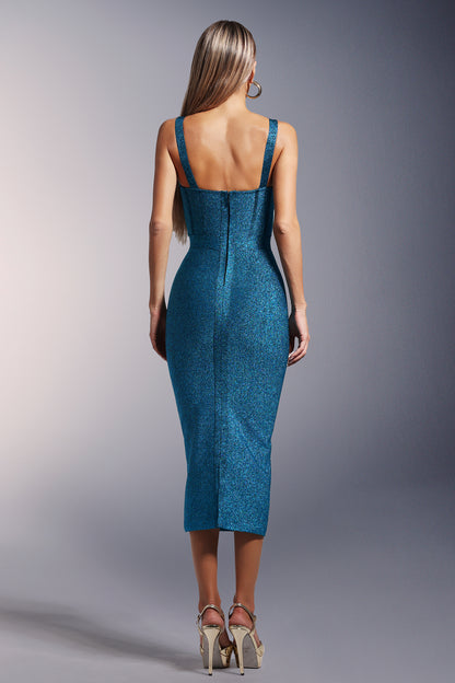 Ärmelloses Maxikleid von Ziriy mit V-Ausschnitt und Bandagenärmeln