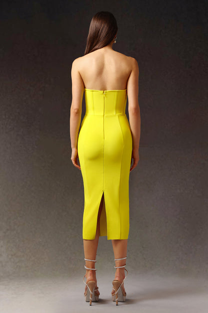 Suku ärmelloses Midikleid mit Fischgrätenmuster und Bandagen